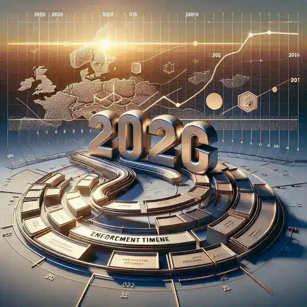 "European Union officials discussing the finalized enforcement timeline for the AI Act in 2026, highlighting regulatory measures for artificial intelligence development and implementation."